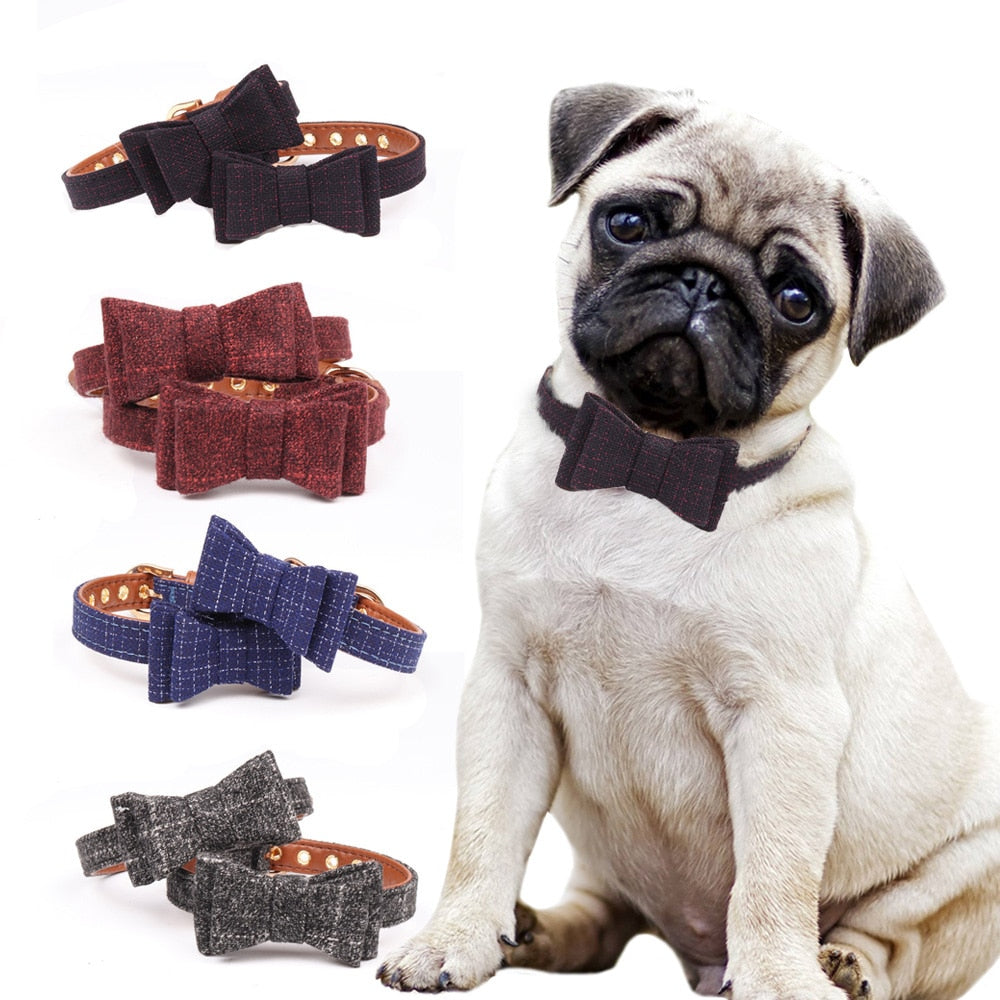 Aminge New British Bow Pet Collar for Dogs and Cats