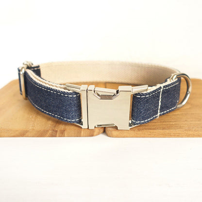 MUTTCO Adjustable Denim Dog Collar with Leash