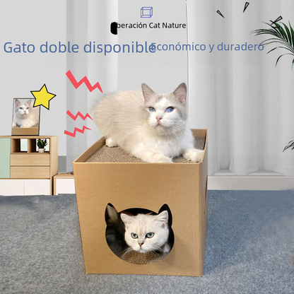 Vertical Cat Scratching Post with Corrugated Paper House