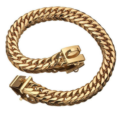 Gold Stainless Steel Dog Collar and Leash for Pitbulls