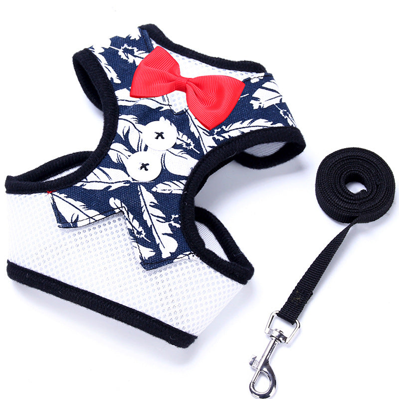 Dog Harness with Bow Tie for Small Dogs and Leash