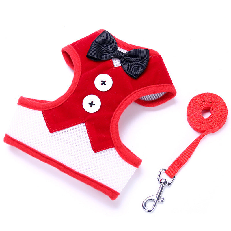 Dog Harness with Bow Tie for Small Dogs and Leash