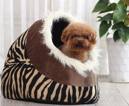 Leopard Print Pet Bed for Dogs and Cats